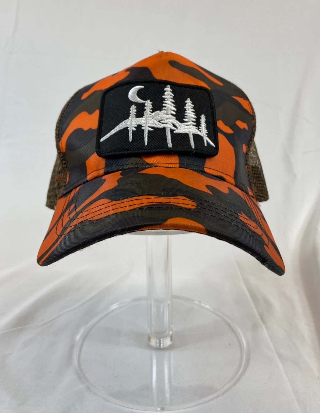 Forest Moon Mountains Baseball Cap Snapback Mesh Back Trucker Hat Orange Camo