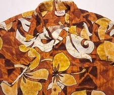 Vintage 1970s Barefoot in Paradise Brown Floral Hawaiian USA Medium Shirt