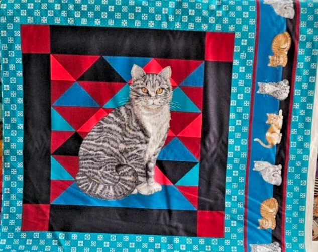 Vtg Cranston Print Works VIP 80s Fabric Country Cat /Kitty 4 Pillow Panels / Yd - Image 3 of 4