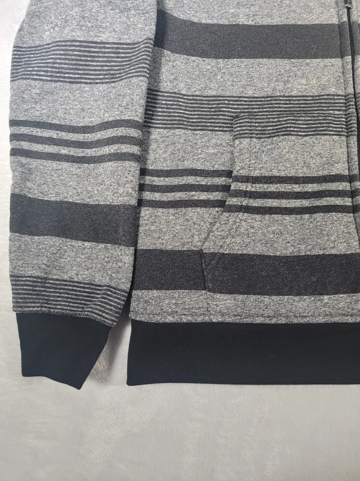 ZooYork Sudadera con Capucha Para Hombres M Gris Negro Rayas Cremallera Completa Y2K Monopatín Forrado Sherpa Foto 4 de 4