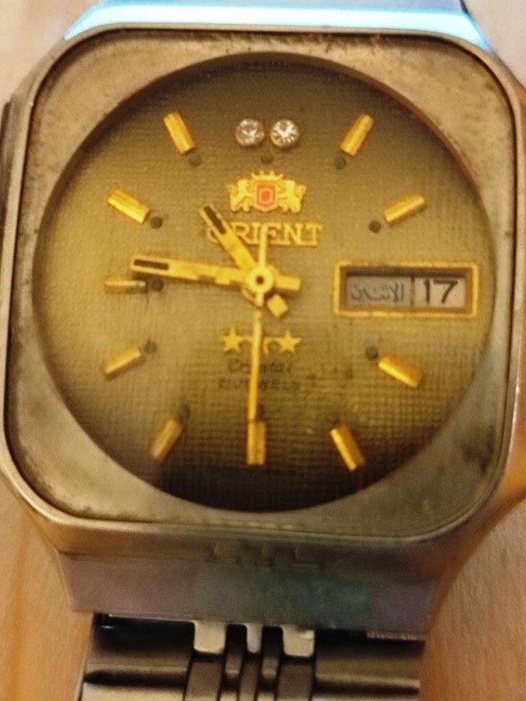 超レア　ORIENT　Crystal　自動巻　デイデイト Vintage Orient Crystal blue watch Japan Automatic watch Day