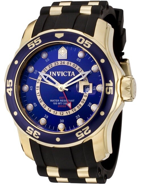 Мужские часы Invicta 6993 Pro Diver Collection GMT с синим циферблатом и черными полиуретановыми часами