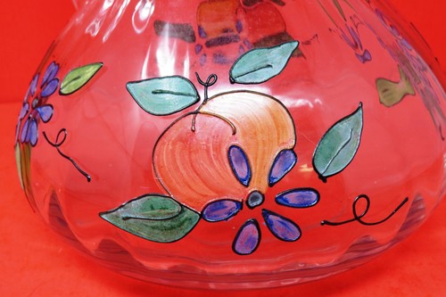 Jarra de vidrio acanalado rumano esmalte dorado flores frutales 10 tazas en muy buen estado - Imagen 3 de 9
