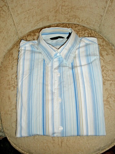 Long Sleeve Shirt Light BlueGold Stripes By Axist 100% Cotton Pocketless