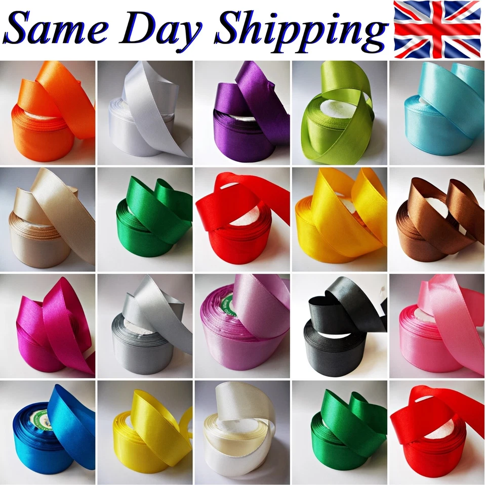 SATIN RIBBON 1"/25MM WIDE, MANY COLOURS, 2M TO 100M LONG, CRAFT GIFTS WRAPPING - Image 1 of 4