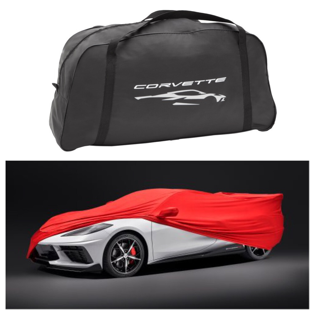 2020-25 Corvette C8 Red Indoor Car Cover Embossed Stingray Logos