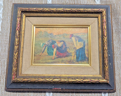 Vtg Louvre Repro The Gleaners by Jean-François Millet 8.5x7 Canvas Print Framed