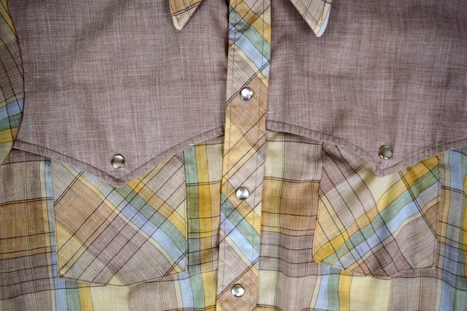 Винтажная клетчатая западная рубашка Lee размер M/L 80-е 90-е 2 тона золотистая пастель с защелками - Изображение 4 из 4