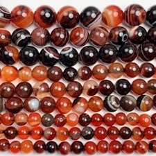 High Quality Black Red Stripes Agate Smooth Round Beads 15.5" Strand Gemstone