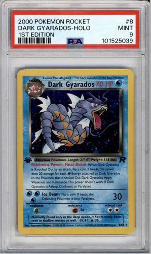 PSA 9 ENGLISH POKEMON 1ST ED DARK GYARADOS HOLO RARE 8/82 TEAM ROCKET 2000 187B