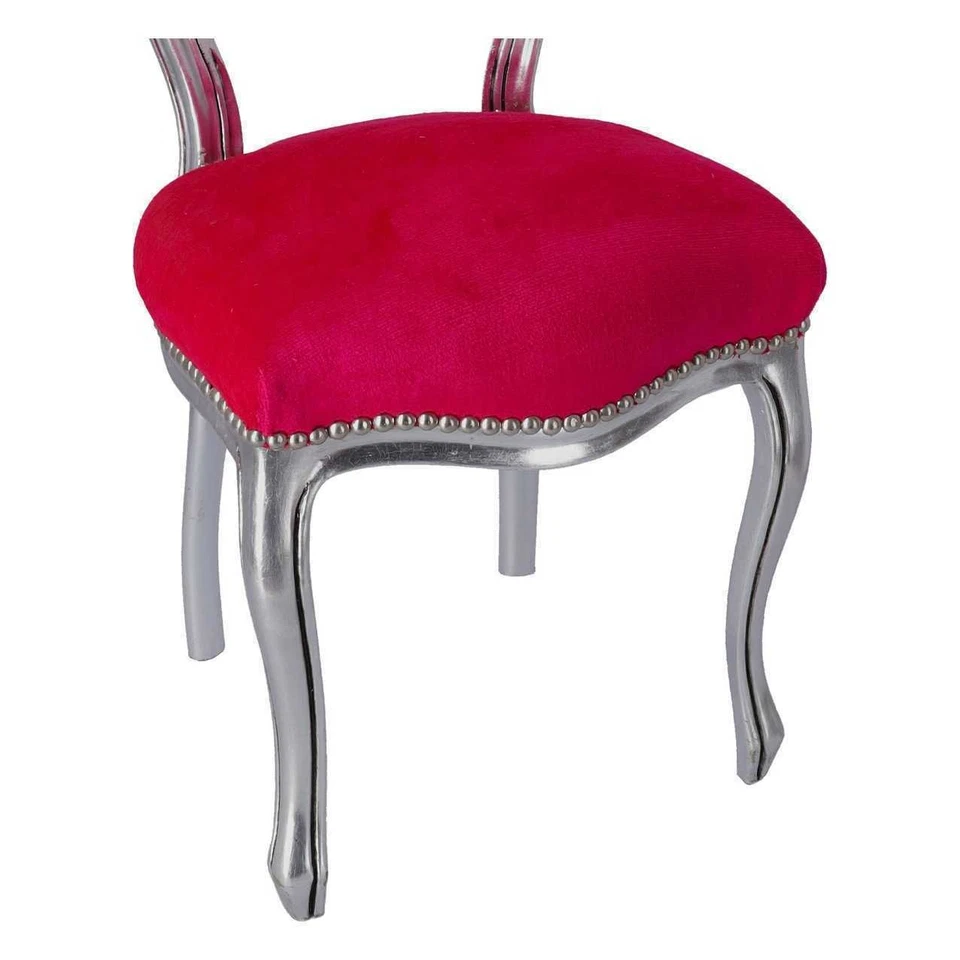 Poltroncina sedia musicista barocco argento velluto fucsia - Immagine 3 di 4
