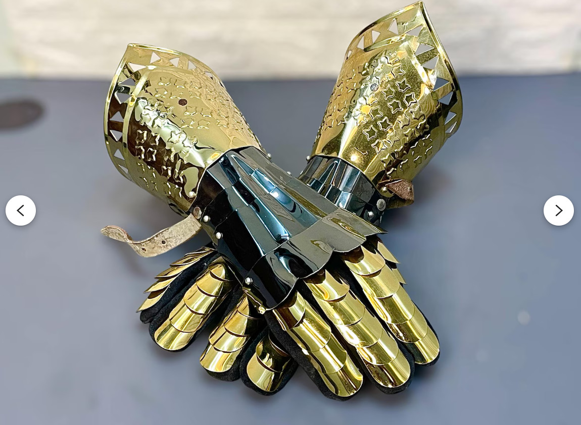 Juego de guantes armadura de combate cruzado medieval guantelete blindado dorado y negro
