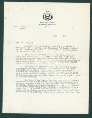 1960 Nelson Rockefeller Signed Letter   Governor of NY, Later US Vice President 