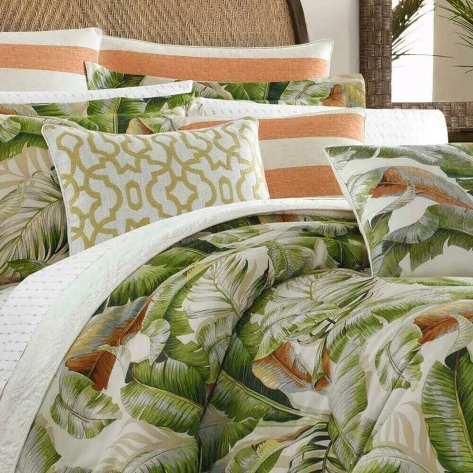 King Comforter Set Tropical Seaside Coastal Green Island Leaf Bahama Floral 4Pc - Image 2 of 4