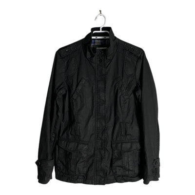 Esprit Women's Black Plaid Lined Full Zip Lightweight Jacket Sz 10