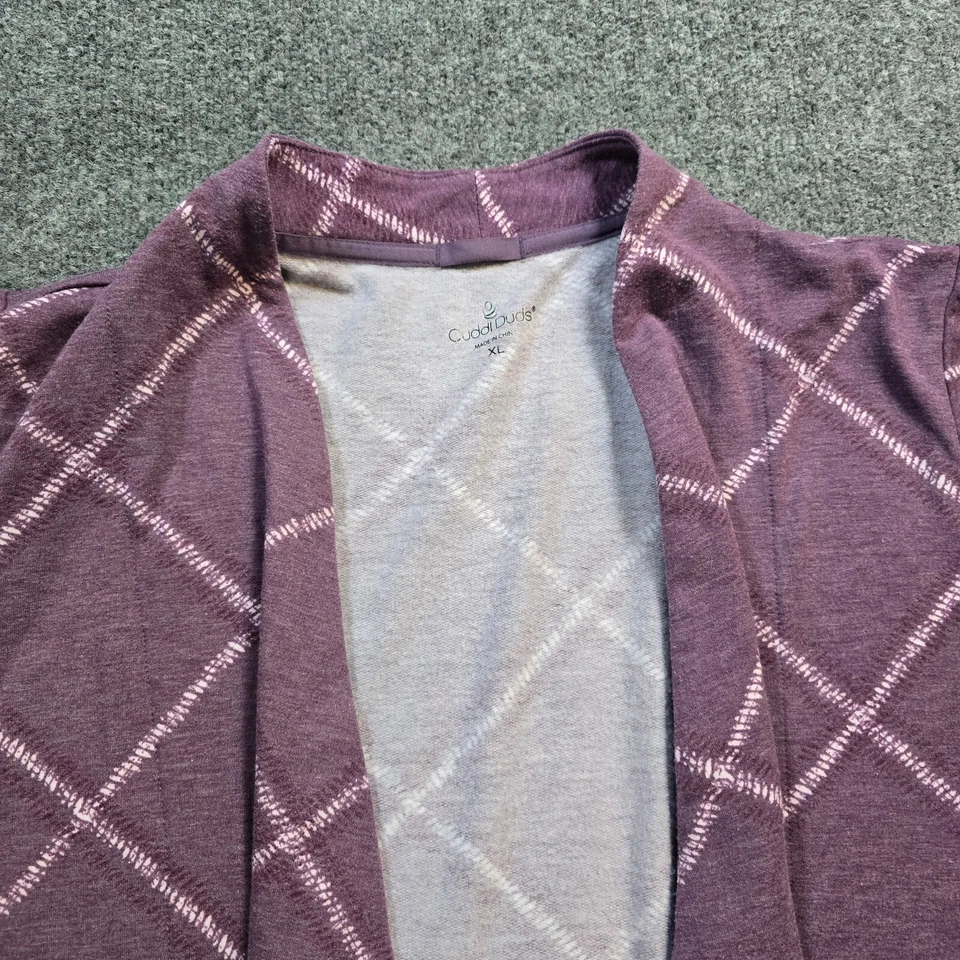 Suéter Cuddl Duds Mujer XL Púrpura Cuadros Manga Larga Frente Abierto Cárdigan Informal Foto 2 de 4