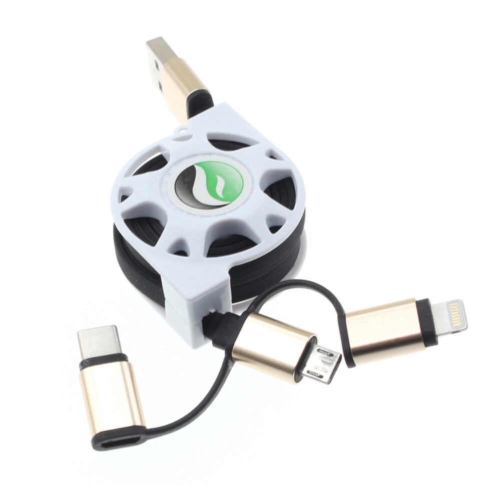 Retractable USB Charger Cable for Galaxy S20 S21 S23 FE 3-in-1 Fast Charging