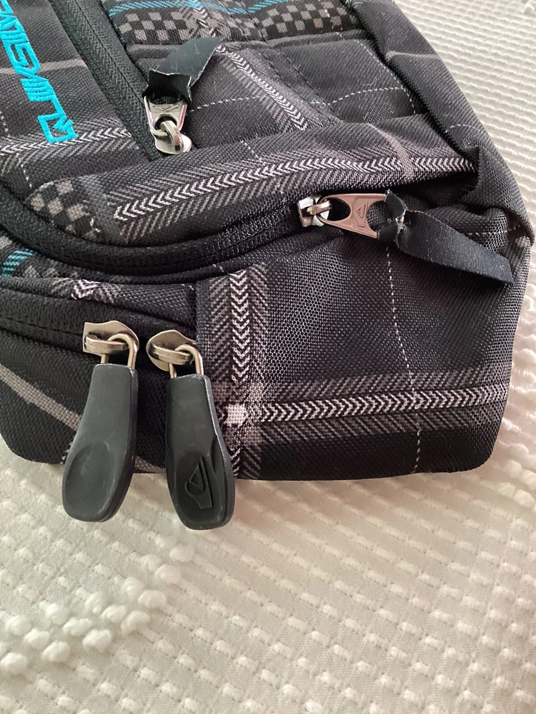 Quicksilver Belt Bag Fanny Pack Bag Black Blue Plaid Snowboard Ski Run Shop Rare