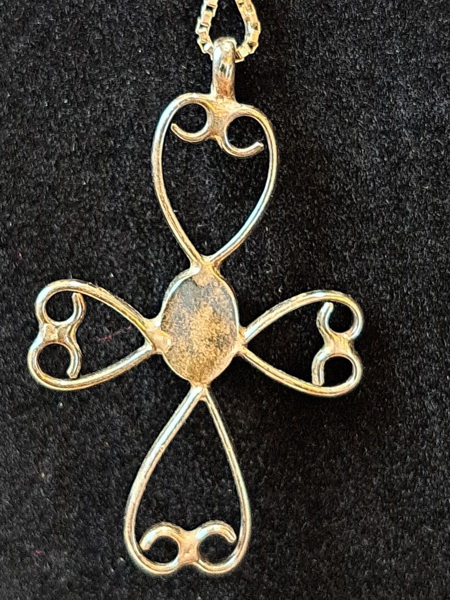 Sterling Silver Turquoise Cross Pendant Necklace View 4