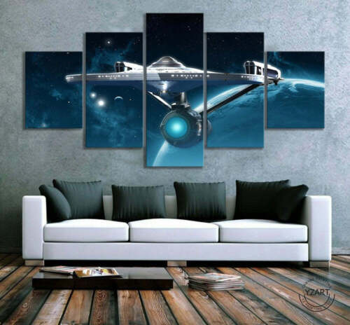 Star Trek vaisseau spatial Enterprise encadré 5 pièces film et télévision toile art mural peinture - Photo 1 sur 1