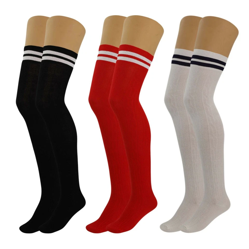 Colorful Thigh High Socks for Women Over The Knee Warm Long Boot Socks 3 Pairs - Image 3 of 4