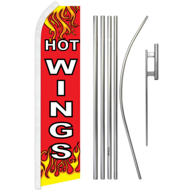 Hot Wings Swooper Flutter Feather Advertising Flag Kit Concessions Food Flag 