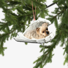 Yorkshire Terrier Dog Sleeping Angel Car Ornament, Dog Angel Wings Ornament