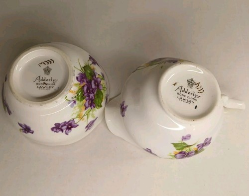 Vtg Adderley England Bone China Lawley Purple Violets Open Creamer And Sugar Set - Picture 15 of 22