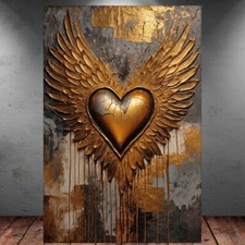 LEINWAND BILD ER XXL ABSTRAKT ENGELSFLÜGEL HERZ ENGEL GOLD WAND POSTER P1024