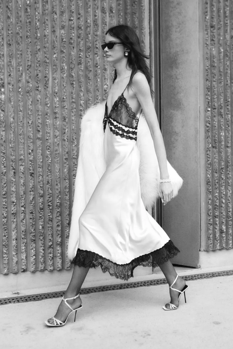 SAINT LAURENT Lace-Trimmed Silk-Satin Midi Dress -BNWT- RRP