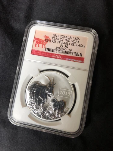 2015 - Tokelau S$5 Year of the Goat - Reverse Proof NGC PF 70 - 1 oz Silver .925