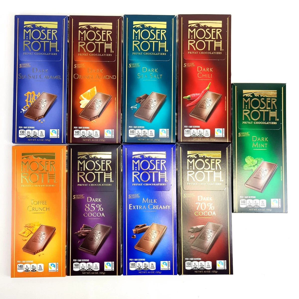 Moser Roth Privat Chocolates 9 Flavors Bars Made in Germany