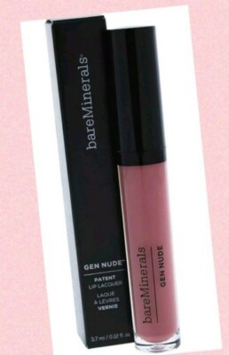 New in Box bareMinerals Gen Nude Patent Lip Lacquer  0.12oz/3.7ml Addicted