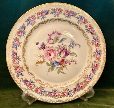 Vintage Rosenthal VIENNA DINNER PLATE Floral on Ivory, Gold Porcelain China 