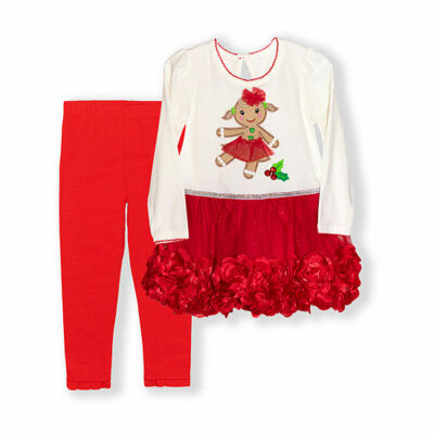 Nannette Toddler Girls 4T Gingerbread Christmas Ruffle Dress Leggings Set $50
