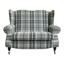 Wing Back Queen Anne Cottage Two Seater Sofa in Balmoral Dove Grey Tartan Fabric