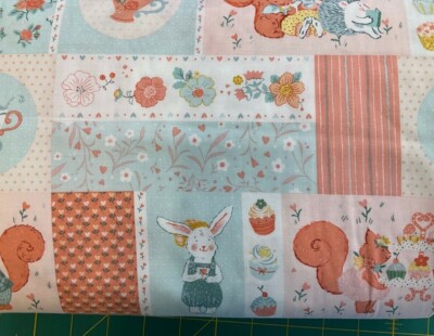 STUDIO E - WOODLAND TEA TIME #SE4828-12 - PATCHWORK CRITTERS-AQUA/PINK-- BTY