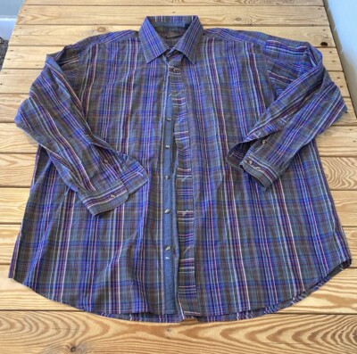 Lenor Romano Men s Plaid Button Up Shirt Size 2XL Blue BB
