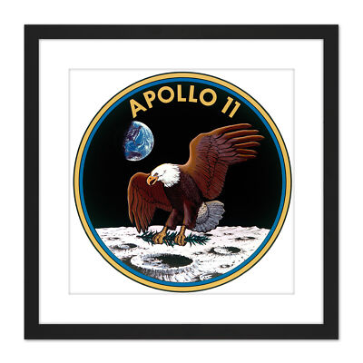 Space NASA Apollo 11 Mission Emblem Badge Patch Square Framed Wall Art 9X9 In