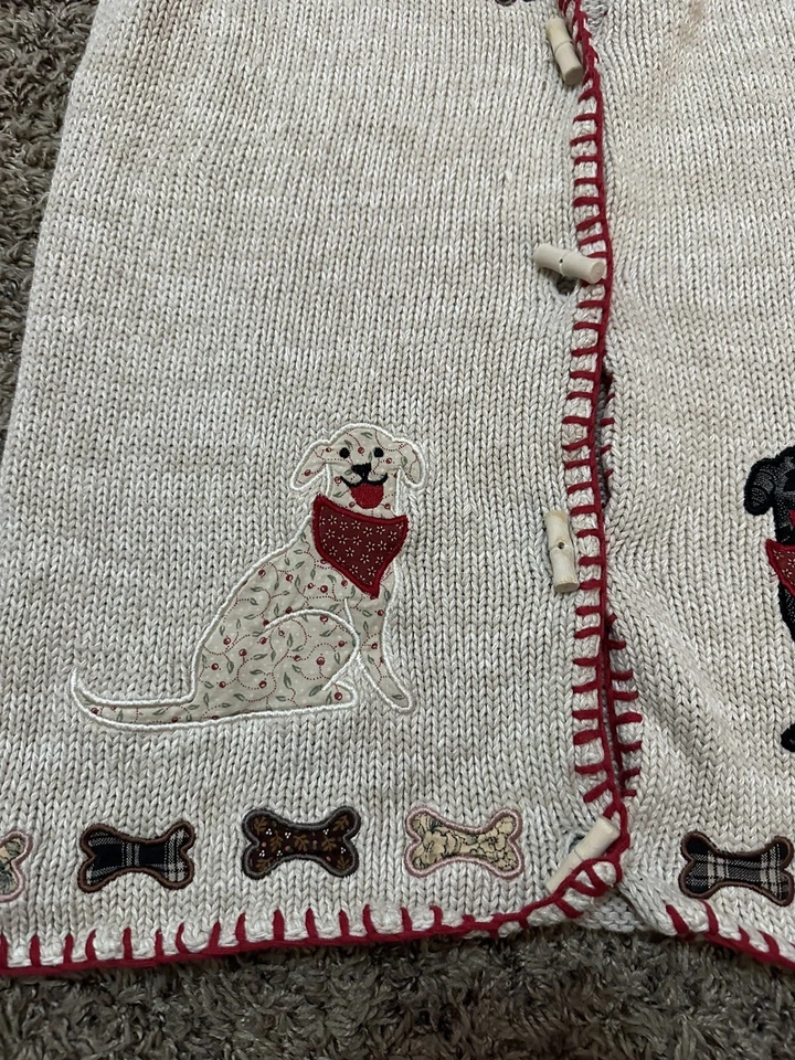 Vintage Orvis Sweater Vest L Womens Dog Puppy Art Patch Buttons Pet Parent Mom - Imagem 4 de 4
