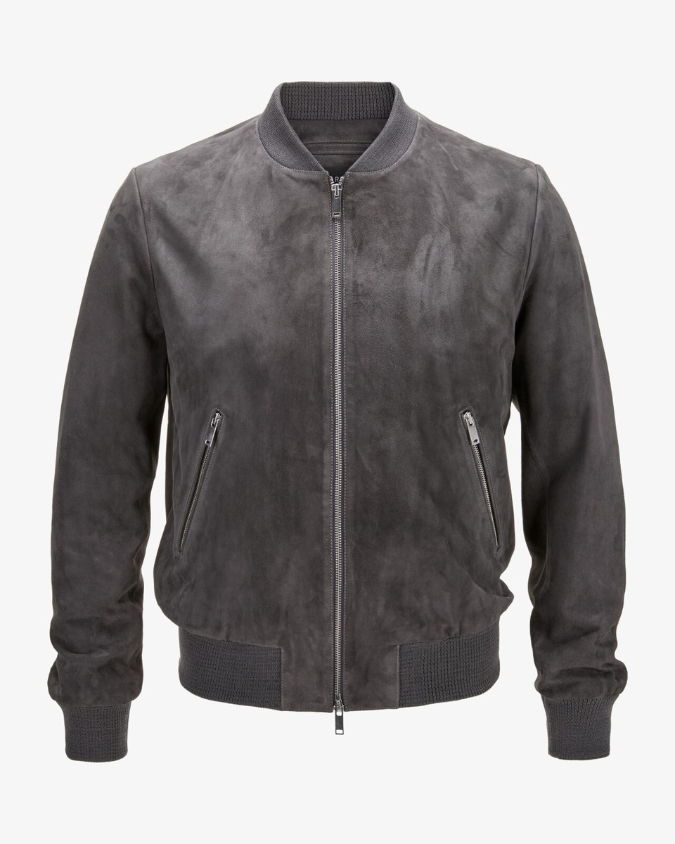 Dark Gray Leather Jacket Men Pure Suede Bomber Size S M L XL XXL Custom Made - Main Image