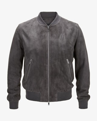 Dark Gray Leather Jacket Men Pure Suede Bomber Size S M L XL XXL Custom Made