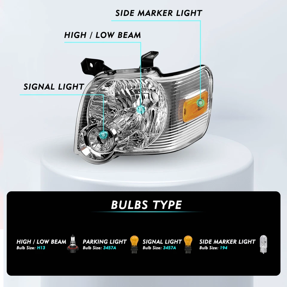 Par de faros esquineros ámbar carcasa cromada para Ford Explorer 2006-2010 Foto 2 de 4