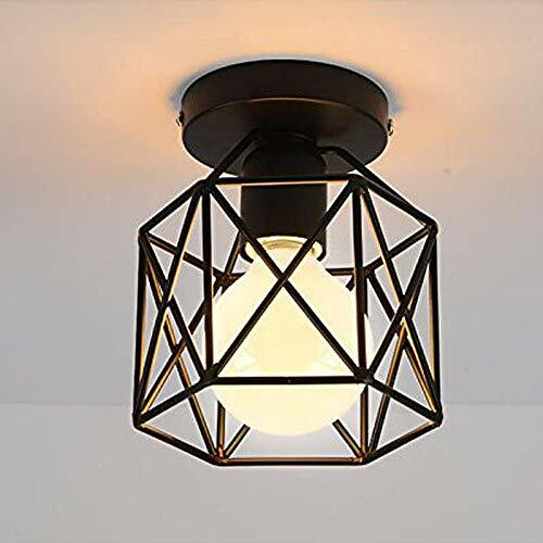 Vintage Hallway Ceiling Light, Black SemiFlush Mount Basket Cage