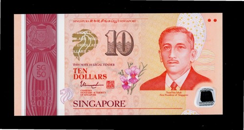 SINGAPORE 10 DOLLARS 2015 COMMEMORATIVE ISSUE POLYMER PICK # 60a UNC. - Picture 2 of 2
