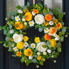Spring Wreaths for Front Door Outside 24 Inch Yellow  White Spring Summer Wr...