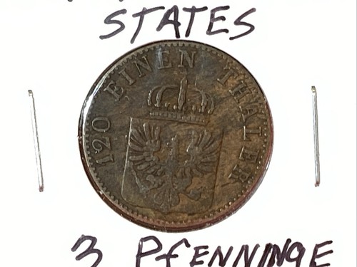 1864-A German States/Prussia 3 Pfennig Fine FREE ๐ SHIPPING - Picture 3 of 6