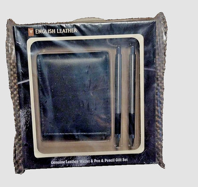 English Leather Genuine Leather Wallet, Brushed Metal Pen & Pencil Men Gift Set
