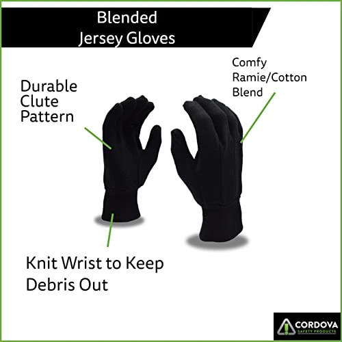 Cordova Standard Weight Gloves, Brown Jersey, Clute Cut, Knit Wrist, 12-Pack - Picture 3 of 8