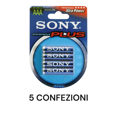 Sony Stamina Plus AAA Battery Pack of 4 Batteries, 5 PACKS, 20 BATTERIES